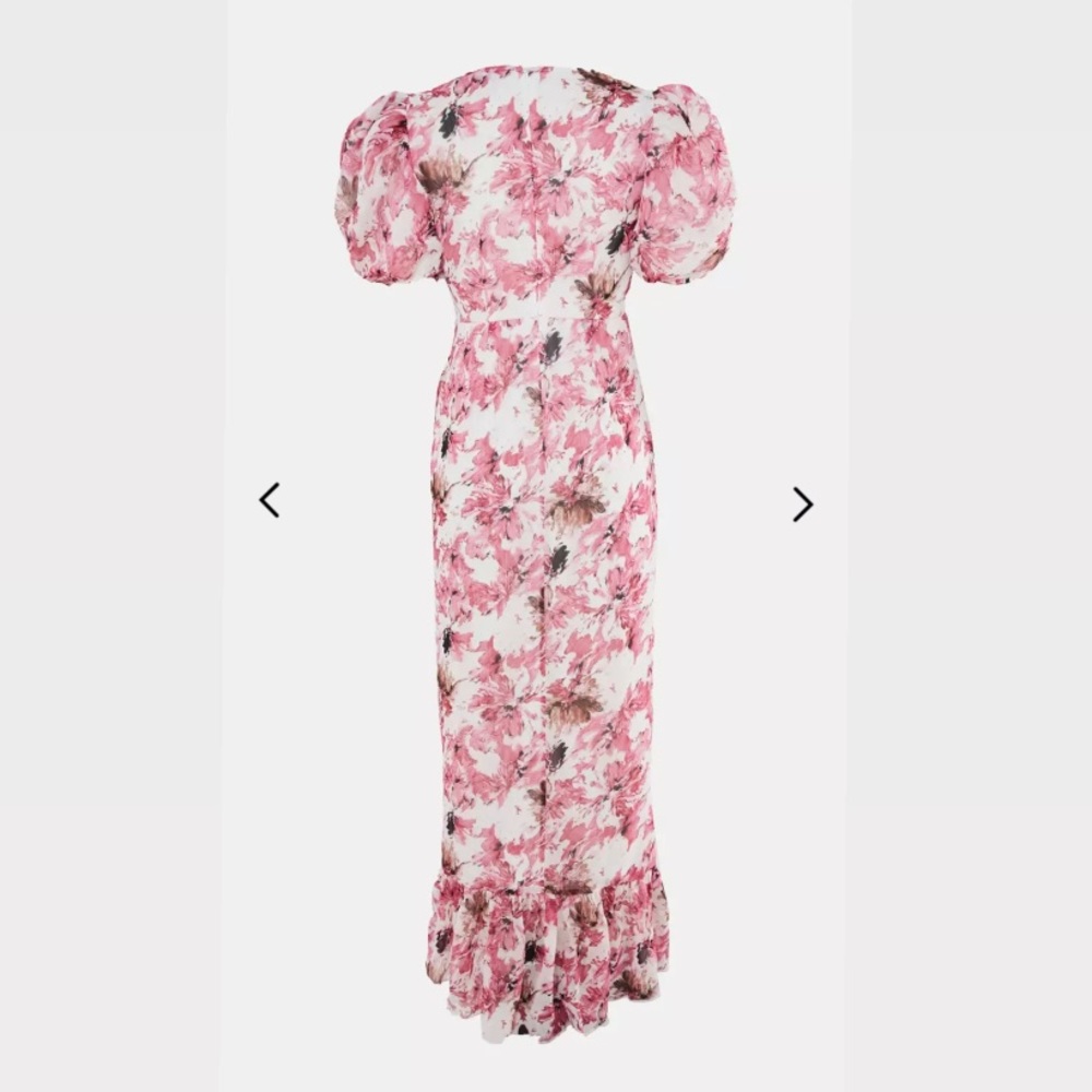Pink Floral Puff Sleeve Formal Dress - Picture 3 of 3